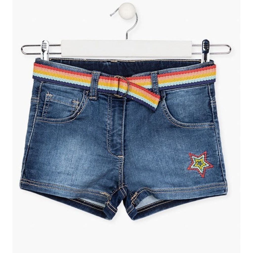 Losan denim short with rainbow belt
